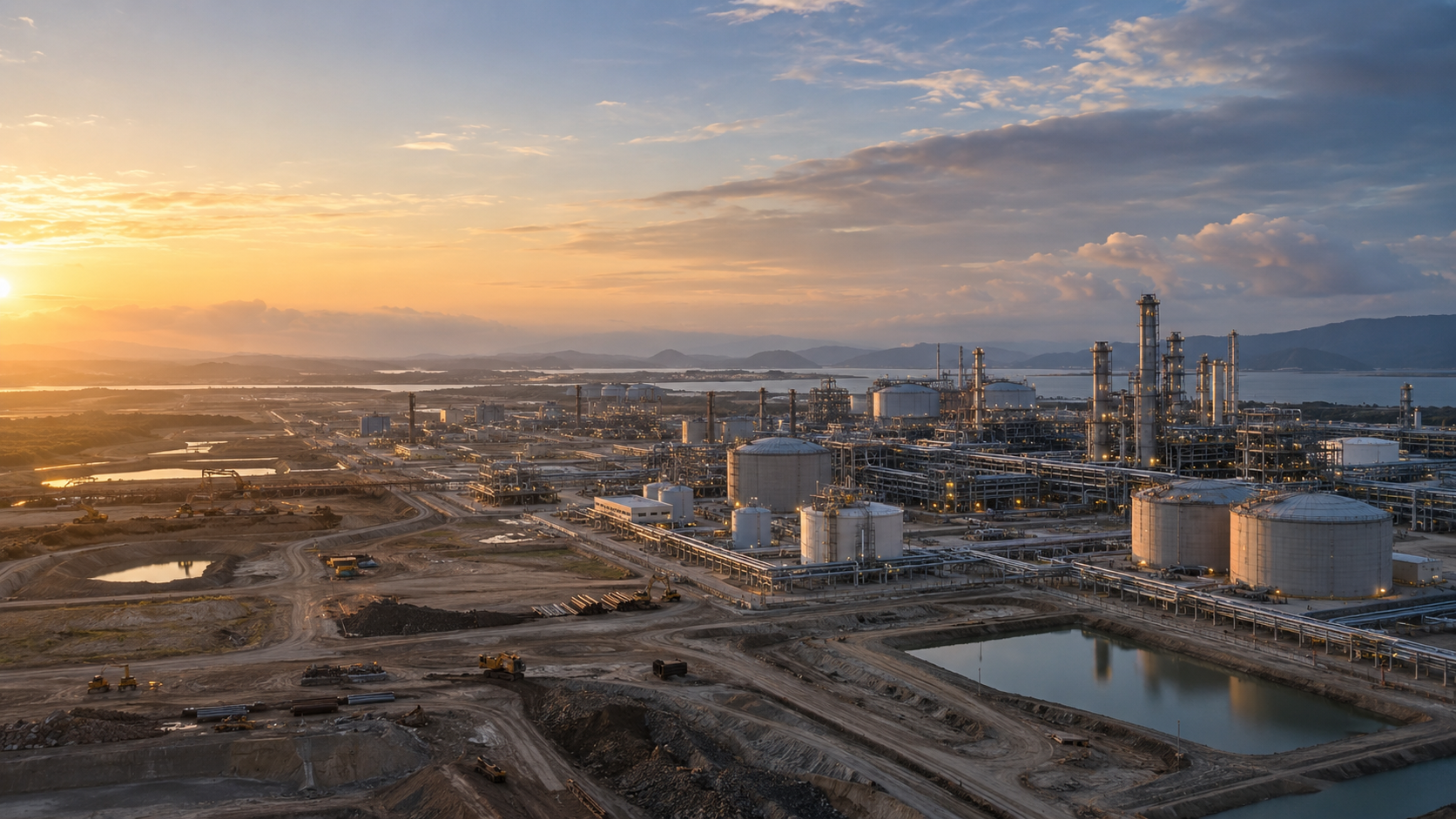 Industrial engineering site at sunrise